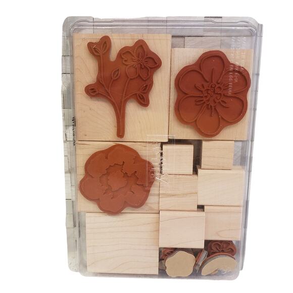 Stampin Up Flower Fancy Two Step Stampin Wood Block Stamp Set Made in USA - Picture 2 of 7